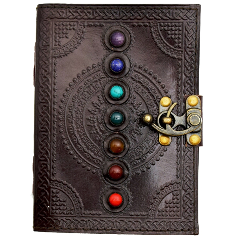 Chakra Stones Leather Journal Embossed with Lock 5x7