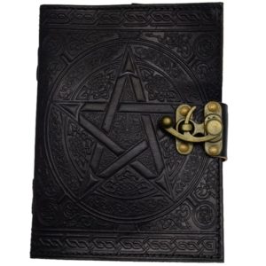 Pentacle Leather Journal Embossed with Lock Black 5x7