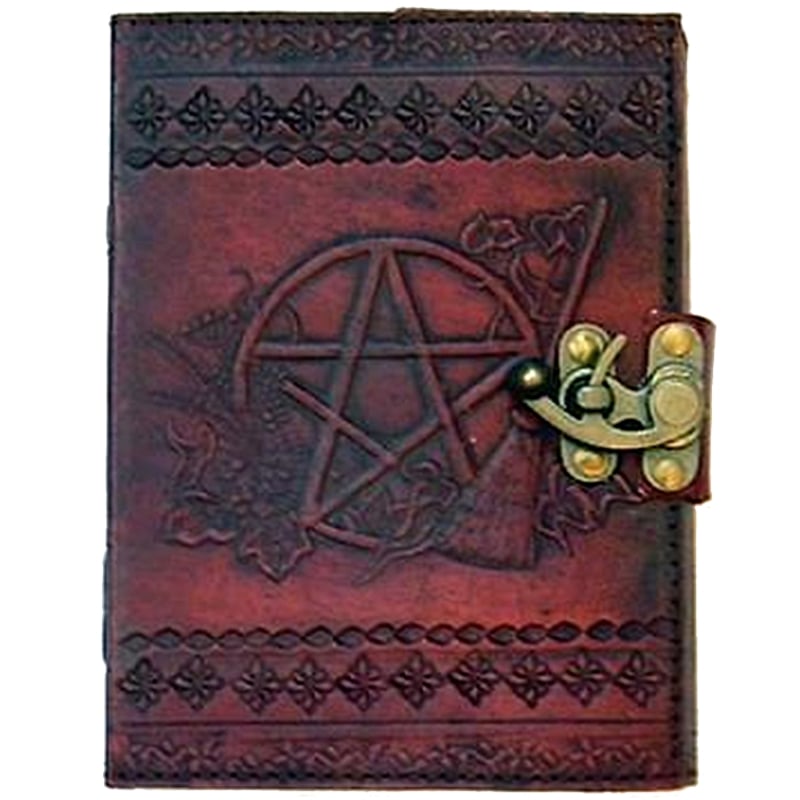 Pentacle and Broom Leather Journal Embossed with Lock 5x7
