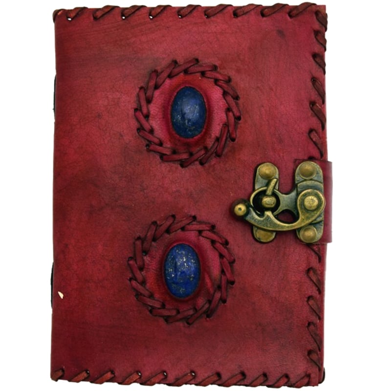 Stone Double Lapis Leather Journal Stitched with Lock 5x7