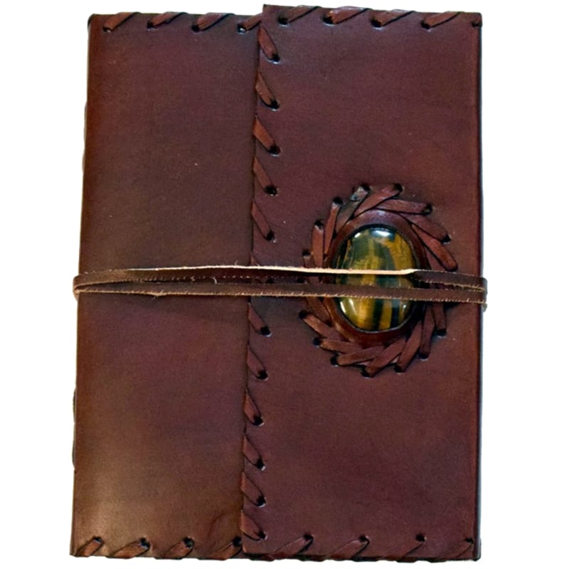 Stone Tiger Eye Leather Journal with Cord 5x7