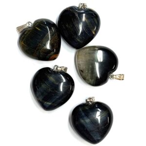 Pile of Blue Tiger Eye Heart pendants