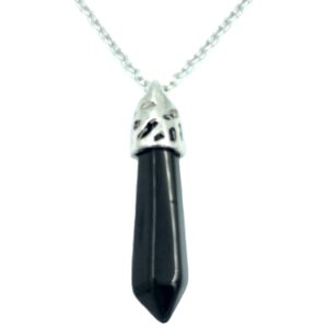 Black Obsidian Filigree Point Pendant with chain