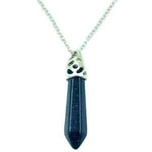 Blue Goldstone Filigree Point Pendant with chain