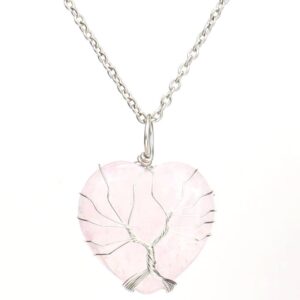Rose Quartz Heart Wire Wrapped Pendant with chain
