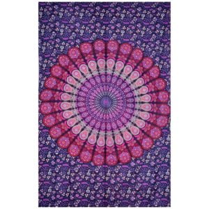 Bohemian Peacock Mandala Purple Large Tapestry