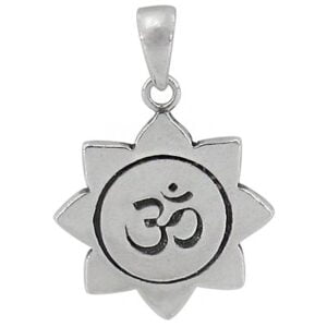 Sterling Silver OM Pendant Hollow Lotus Solid Plain 16mm