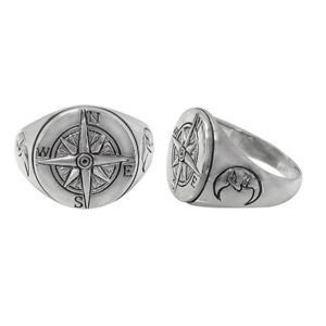Sterling Silver Compass with Crescent Moon Ring