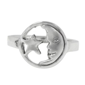 Sterling Silver Crescent Moon & Star Ring