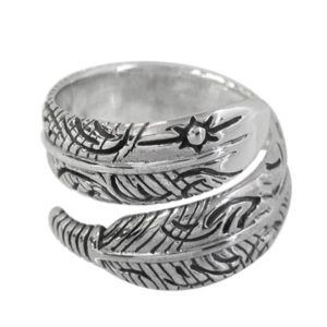 Sterling Silver Feather Ring with Design