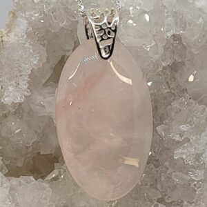Sterling Silver Rose Quartz Pendant Cabochon Oval 35mm x 22mm