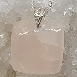 Sterling Silver Rose Quartz Pendant Cabochon Square 20mm x 20mm