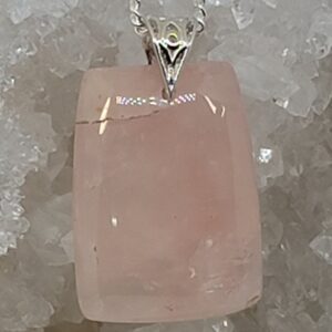 Sterling Silver Rose Quartz Pendant Cabochon Rectangle 25mm x 17mm