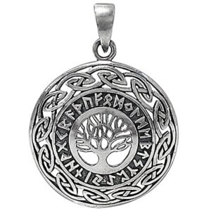 Sterling Silver Tree of Life Pendant Celtic Knot Runes Hollow 29mm
