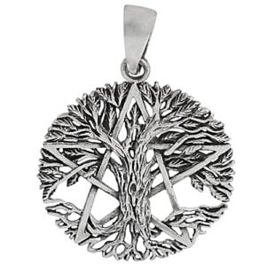 Sterling Silver Tree of Life Pendant Pentacle Hollow 29mm