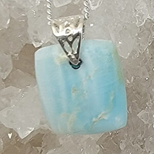 Sterling Silver Blue Aragonite Pendant Cabochon Rectangle 15mm x 10mm