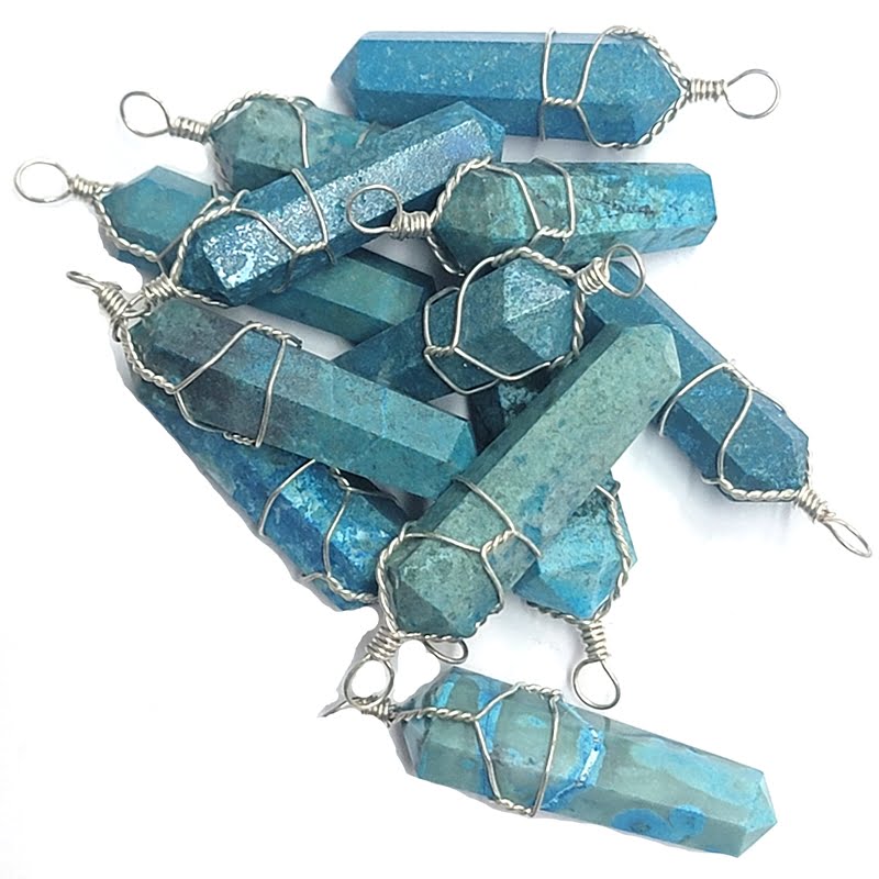 Pile of Chrysocolla Wire Wrapped Pendants