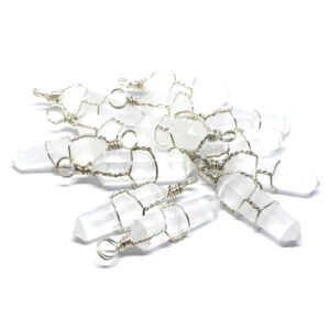 Pile of Selenite Wire Wrapped Pendants