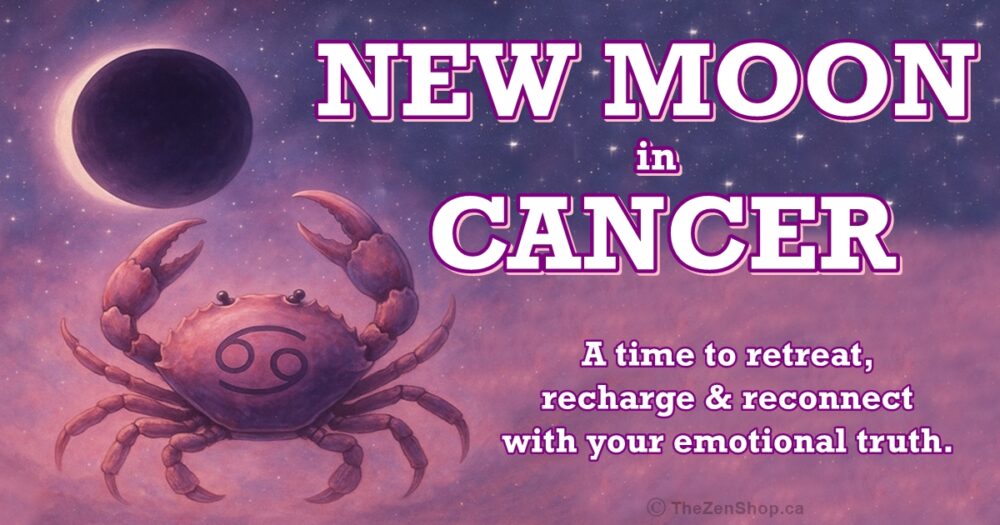 A dreamy digital illustration of a purple crab beneath a glowing new moon, with soft pink, purple, and blue hues representing the New Moon in Cancer. Ideal for astrology blogs and lunar rituals.